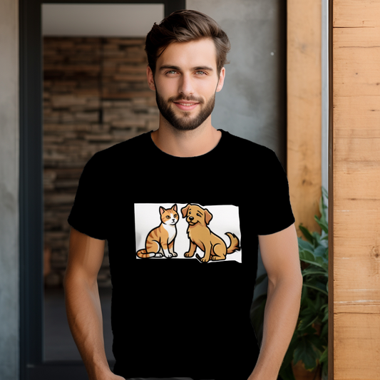cat_and_dog_playtime_men's_t-shirt_color_#000000