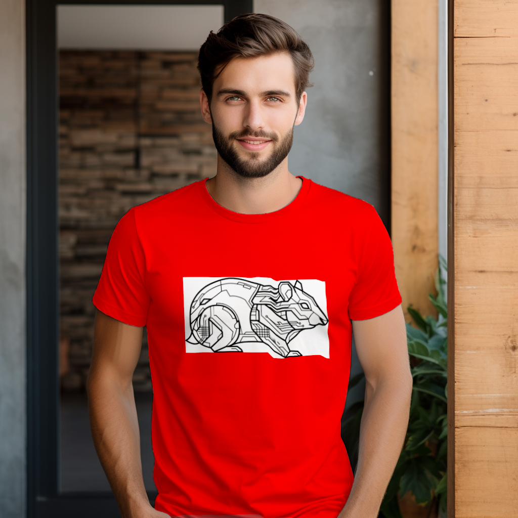 futuristic_hamster_line_art_men's_t-shirt_color_#FF0000