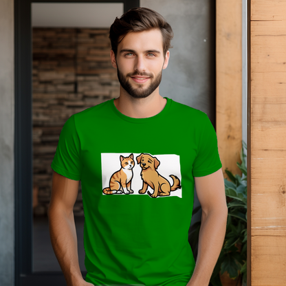 cat_and_dog_playtime_men's_t-shirt_color_#008000