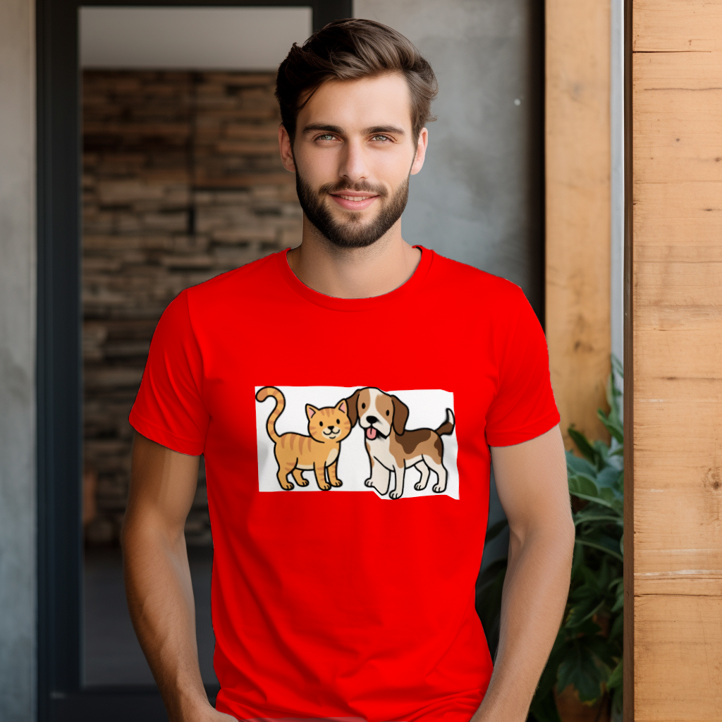 cat_dog_duo_men's_t-shirt_color_#FF0000