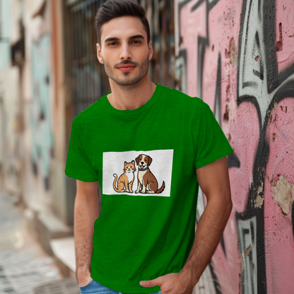 cat_dog_companions_men's_t-shirt_color_#008000