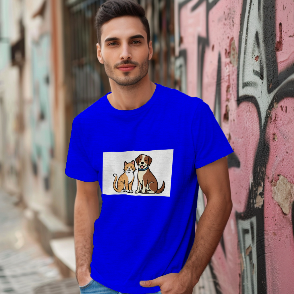 cat_dog_companions_men's_t-shirt_color_#0000FF
