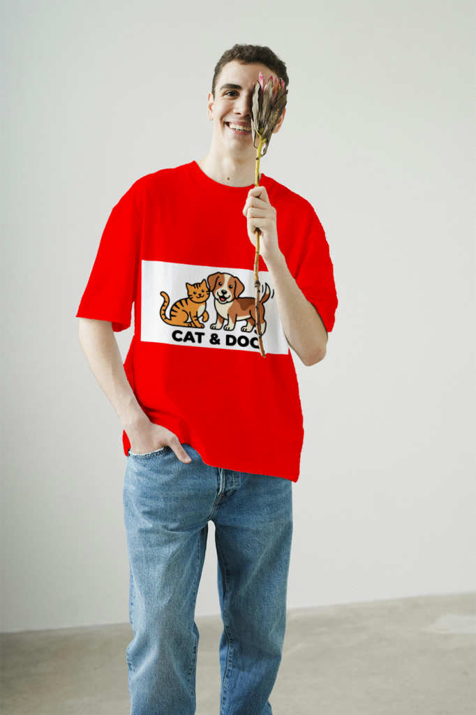 men's_cool_cat_and_dog_buddy_t-shirt_color_#FF0000