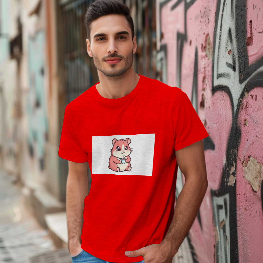 kawaii_red_hamster_coffee_cup_men's_t-shirt_color_#FF0000