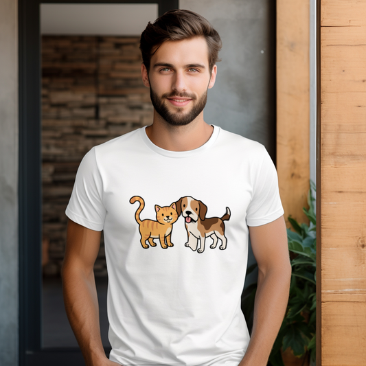 cat_dog_duo_men's_t-shirt_color_#FFFFFF