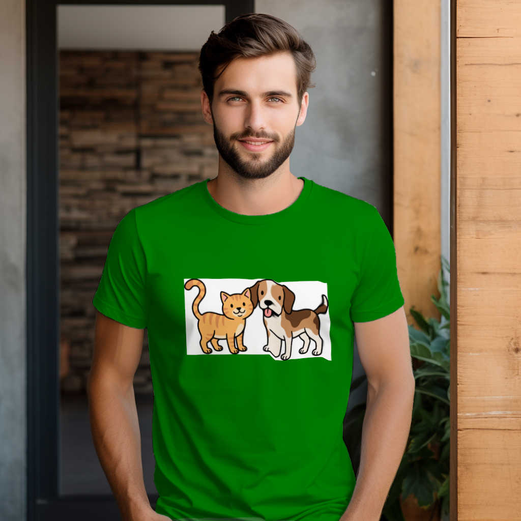 cat_dog_duo_men's_t-shirt_color_#008000