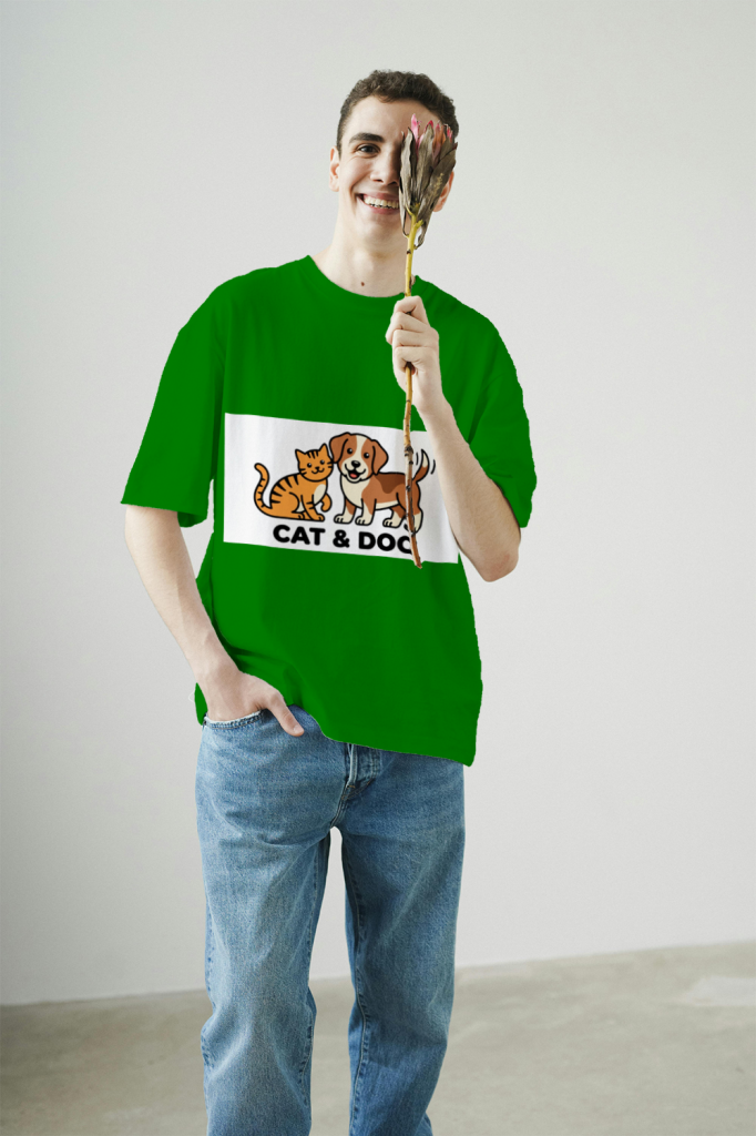 men's_cool_cat_and_dog_buddy_t-shirt_color_#008000