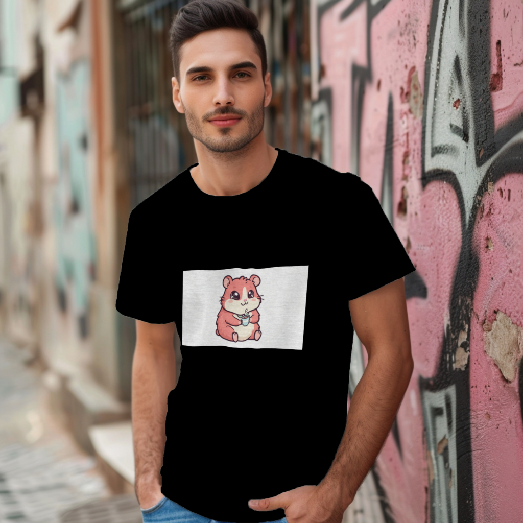 kawaii_red_hamster_coffee_cup_men's_t-shirt_color_#000000