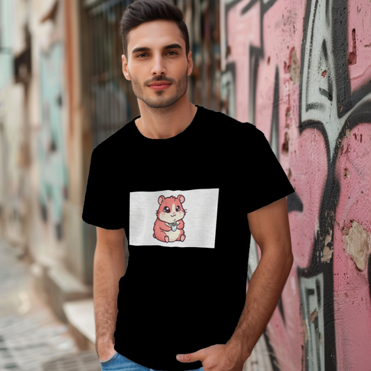 kawaii_red_hamster_coffee_cup_men's_t-shirt_color_#000000