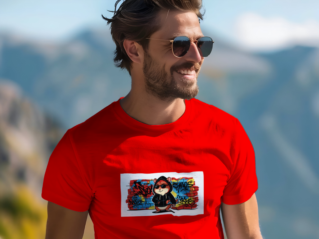 urban_hamster_hustle_men's_t-shirt_color_#FF0000