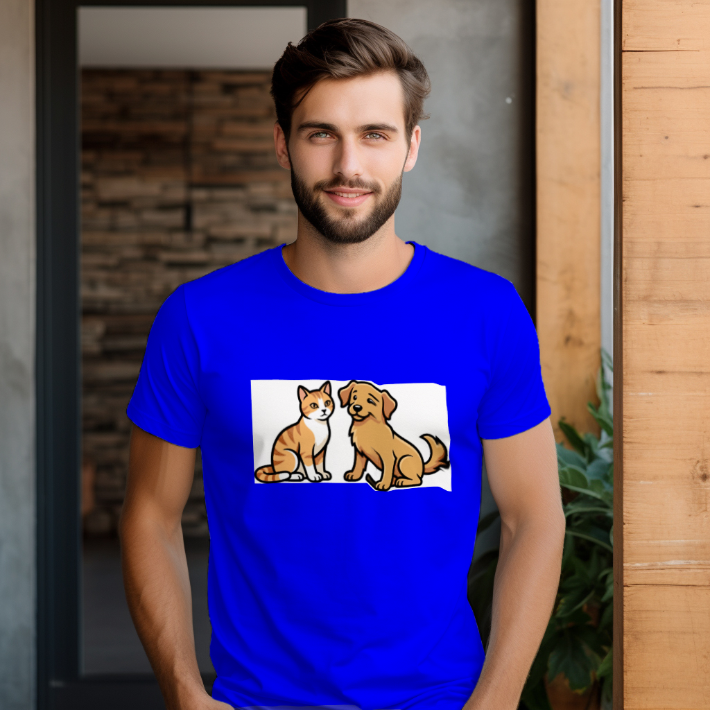 cat_and_dog_playtime_men's_t-shirt_color_#0000FF