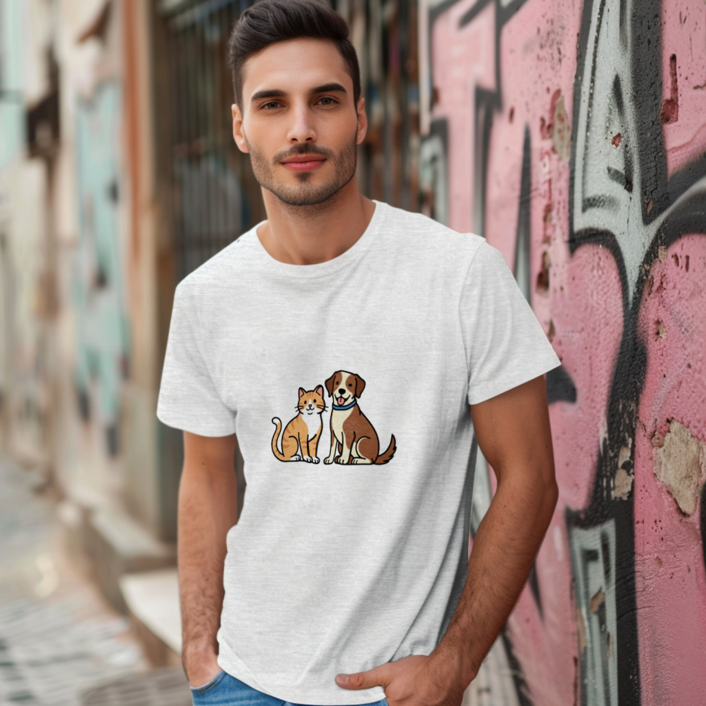 cat_dog_companions_men's_t-shirt_color_#FFFFFF
